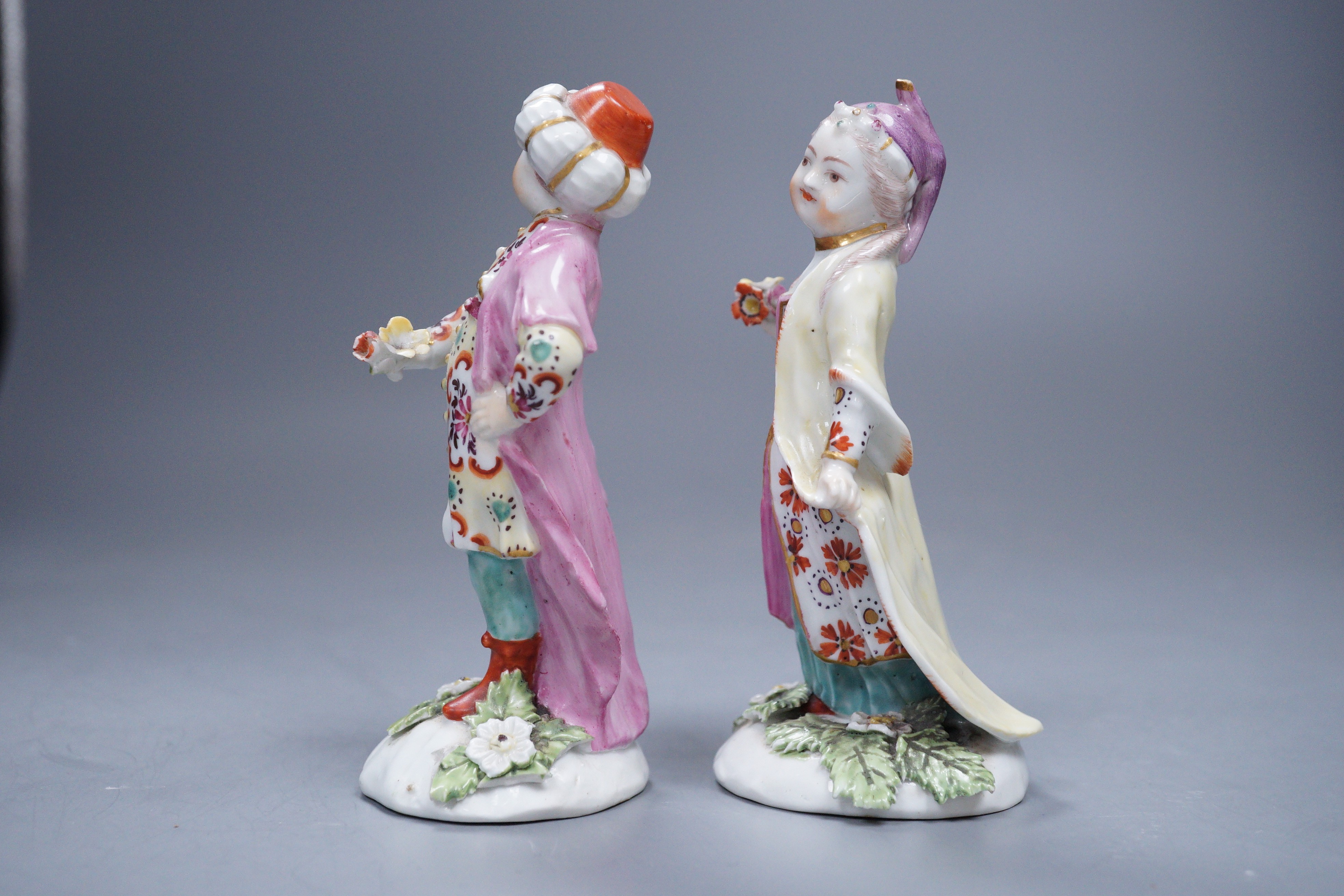 A good pair of Derby figures of a Turk and Companion, c.1765-70, 11.5cm